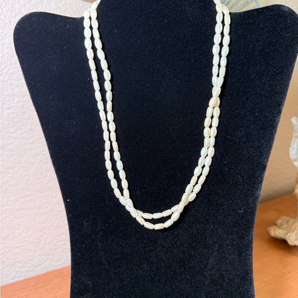 Rice Pearl 9" Necklace White Pearls Double Strand Gold Clasp